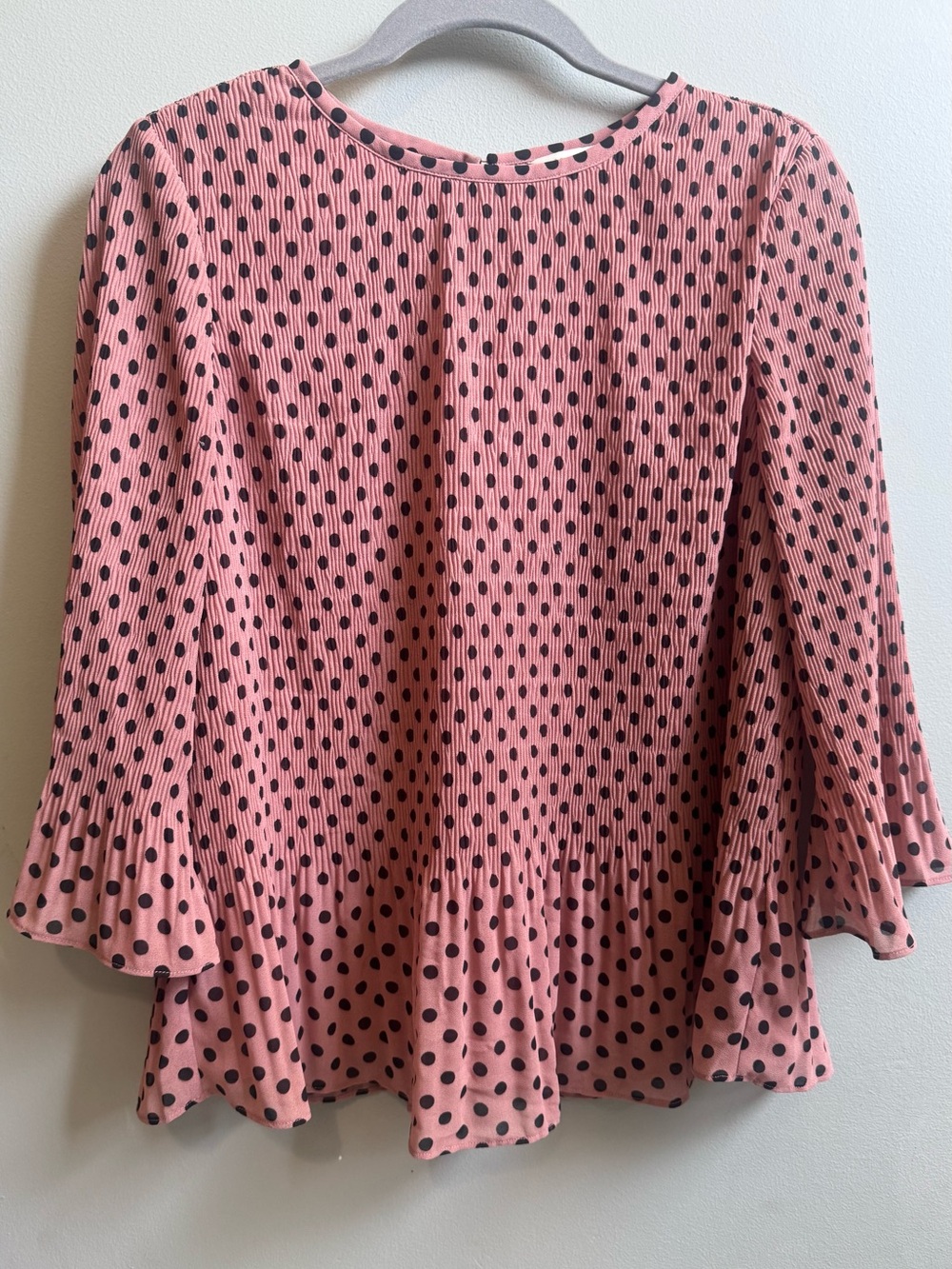 Ted Baker London Polka Dot Pleated Blouse Pink Black Size 1 - Picture 2 of 5